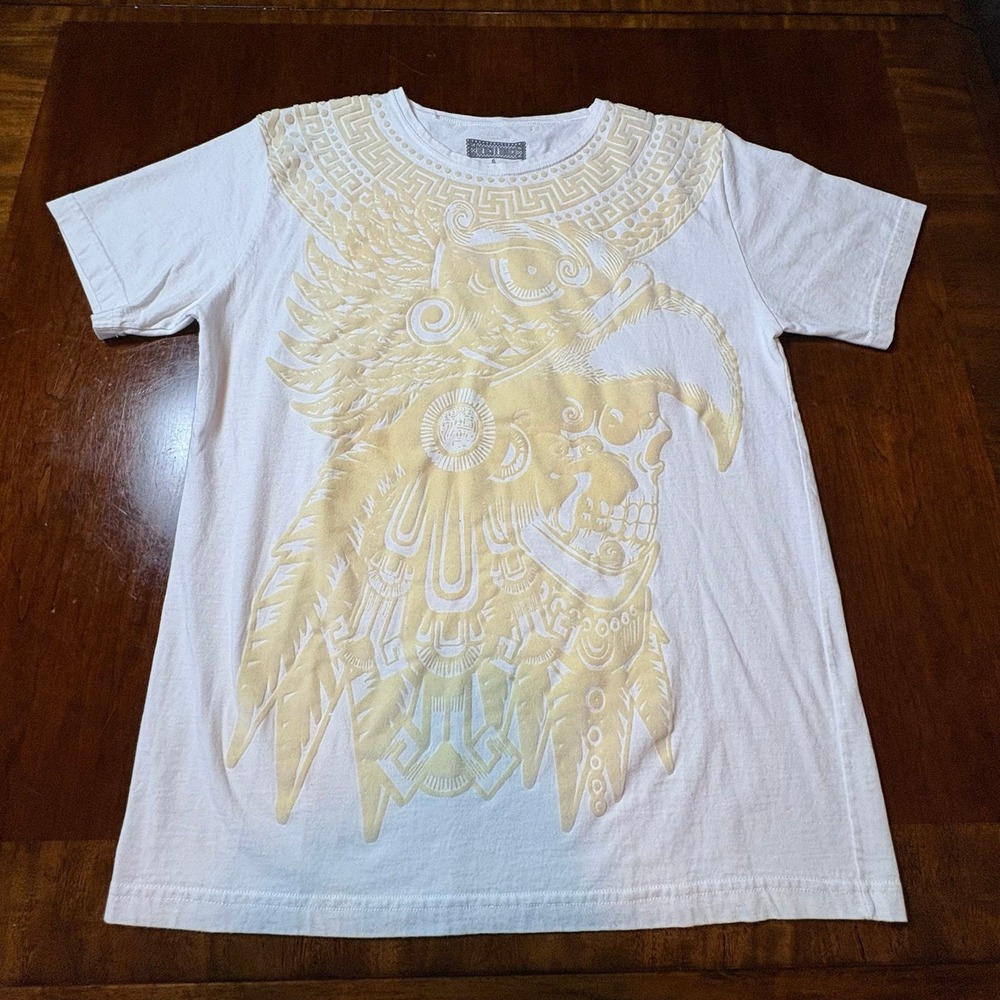 Aztec Warrior Puff‎ Print Graphic Tee White Men's M